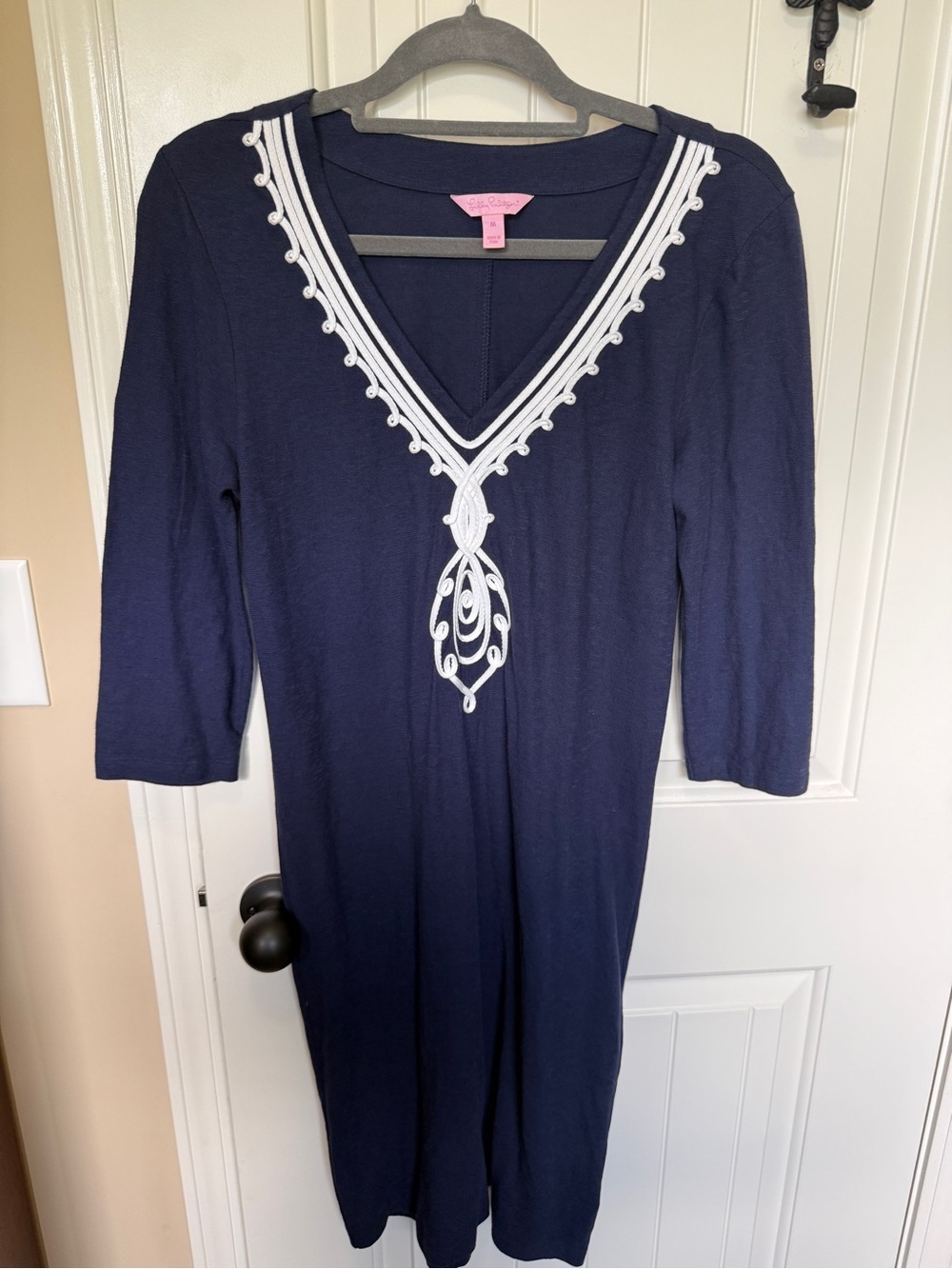 Lilly Pulitzer Marina Women’s Navy/White V-Neck 3/4 Sleeve Knit Shift Dress M
